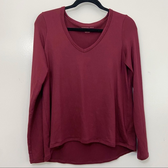 AE American Eagle V-Neck Sweater Long Sleeve Shirt Red Small - Picture 3 of 8